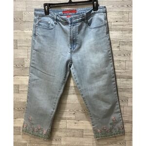 Embroidered Light Blue Denim Capris